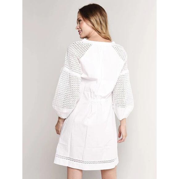 BROCHU WALKER Koren Dress White Size XS Eyelet Lace Oversized Relaxed Chic Crisp - Picture 2 of 16